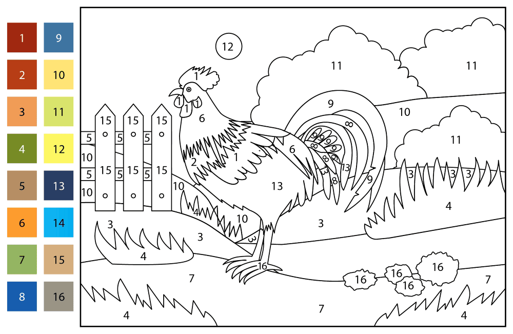 Rooster Color By Number Coloring Page Md Coloring Page — Free Printable — free printable coloring page